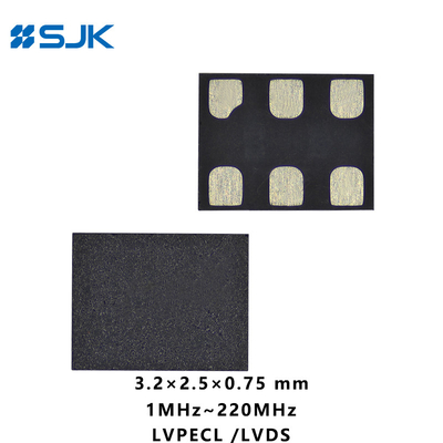 SMD 3225 サイズ プログラム可能 MEMS LVPECL 6パッド付き差振動器 サポート 1-220MHz 2.25-3.63V